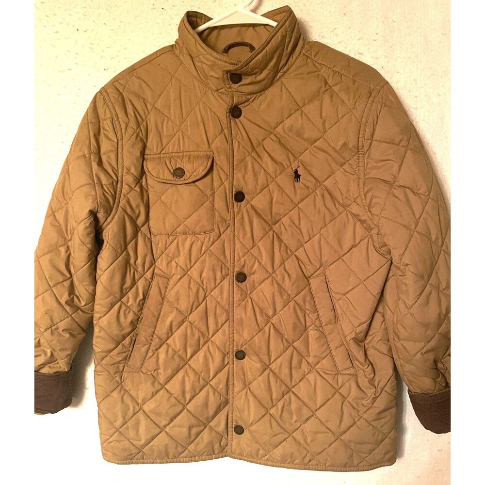 Polo Ralph Lauren Youth Boys L 14-16 Quilted Jacket Brown Corduroy trim Pony